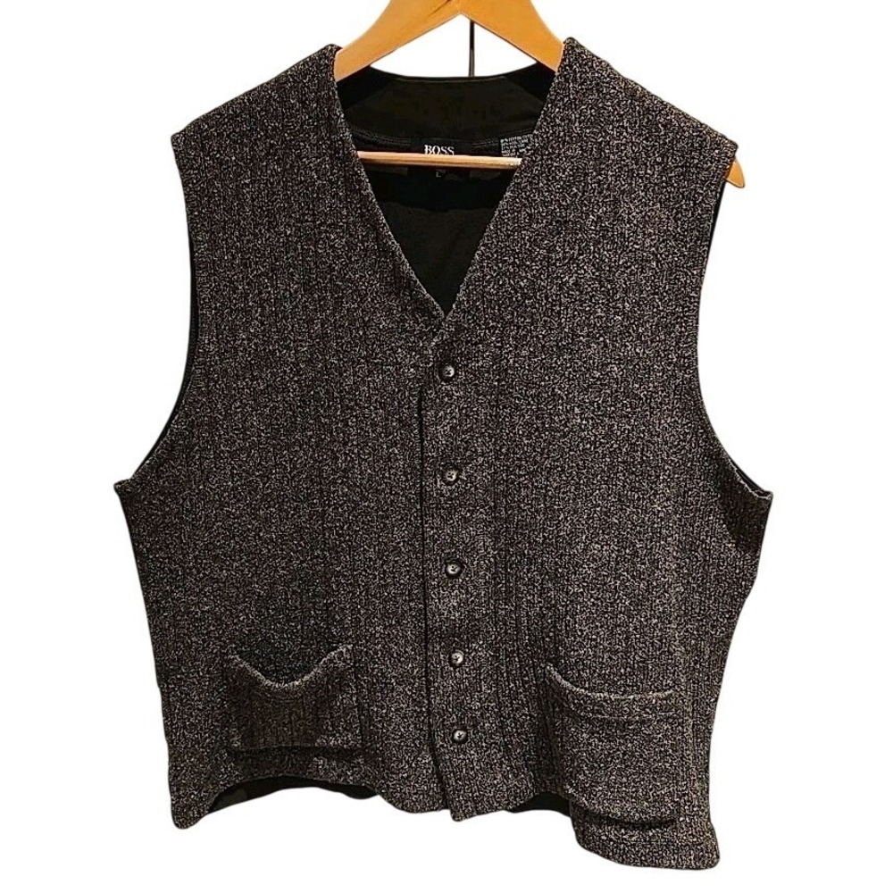 Hugo Boss Mens Brown Wool Silk Blend Knit Button Front Sweater Vest Size L
